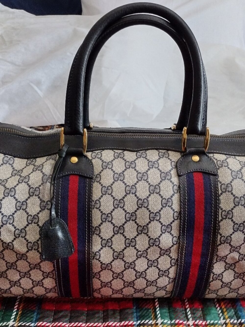 Beautiful Vintage Gucci Sherry Line Boston Carryon Duffel Tote Men Women GG Logo
